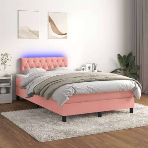 Krevet box spring s madracem LED ružičasti 120x200cm baršunasti - Ružičasta 120 x 200 cm Dizajn s gumbima Cijena