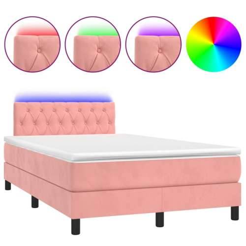Krevet box spring s madracem LED ružičasti 120x200cm baršunasti - Ružičasta 120 x 200 cm Dizajn s gumbima Cijena