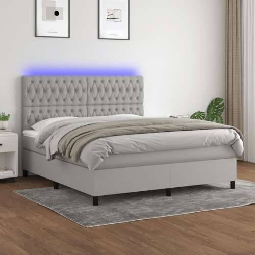Krevet box spring s madracem LED svjetlosivi 180x200 cm tkanina - Svjetlosiva 180 x 200 cm Dizajn s gumbima Cijena