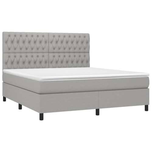 Krevet box spring s madracem LED svjetlosivi 180x200 cm tkanina - Svjetlosiva 180 x 200 cm Dizajn s gumbima Cijena