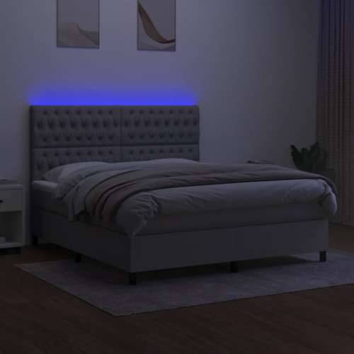 Krevet box spring s madracem LED svjetlosivi 180x200 cm tkanina - Svjetlosiva 180 x 200 cm Dizajn s gumbima Cijena