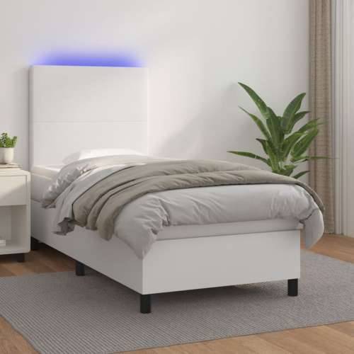 Krevet box spring s madracem LED bijeli 90x200 cm umjetna koža - Bijela 90 x 200 cm Gladak dizajn Cijena