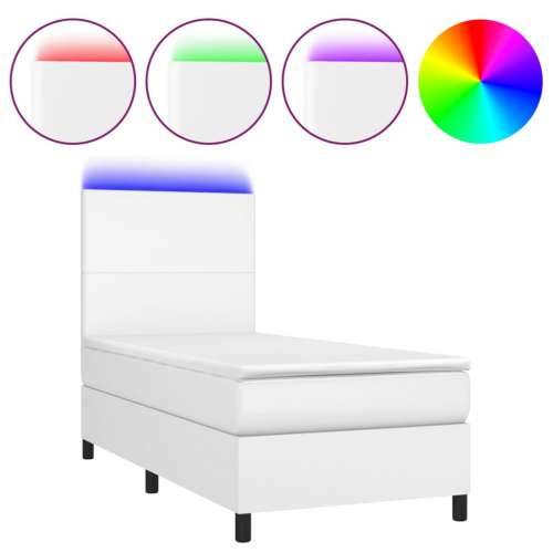 Krevet box spring s madracem LED bijeli 90x200 cm umjetna koža - Bijela 90 x 200 cm Gladak dizajn Cijena