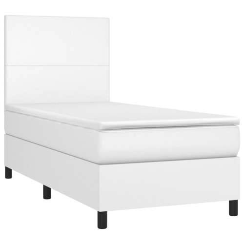 Krevet box spring s madracem LED bijeli 90x200 cm umjetna koža - Bijela 90 x 200 cm Gladak dizajn Cijena