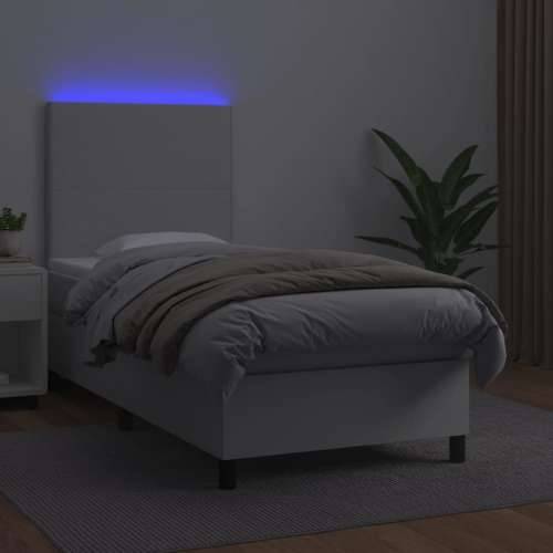 Krevet box spring s madracem LED bijeli 90x200 cm umjetna koža - Bijela 90 x 200 cm Gladak dizajn Cijena