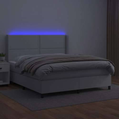 Krevet box spring s madracem LED bijeli 160x200 cm umjetna koža - Bijela 160 x 200 cm Obično s čavlima Cijena