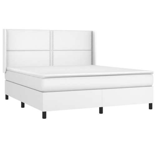 Krevet box spring s madracem LED bijeli 160x200 cm umjetna koža - Bijela 160 x 200 cm Obično s čavlima Cijena