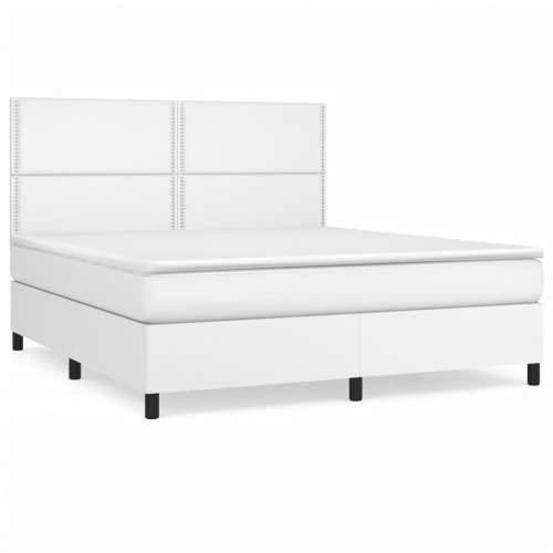 Krevet s oprugama i madracem bijeli 160x200 cm od umjetne kože - Bijela 160 x 200 cm Obično s čavlima Cijena