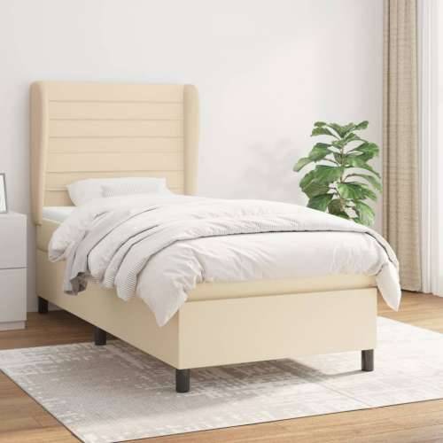 Krevet s oprugama i madracem krem 90 x 190 cm od tkanine - Krema 90 x 190 cm vodoravne pruge Cijena