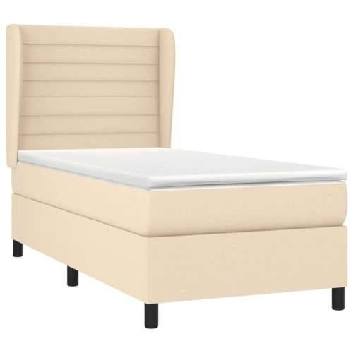 Krevet s oprugama i madracem krem 90 x 190 cm od tkanine - Krema 90 x 190 cm vodoravne pruge Cijena