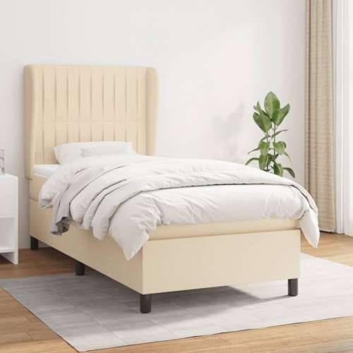 Krevet s oprugama i madracem krem 90 x 190 cm od tkanine - Krema 90 x 190 cm Okomite pruge Cijena