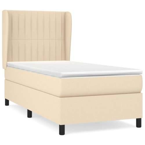 Krevet s oprugama i madracem krem 90 x 190 cm od tkanine - Krema 90 x 190 cm Okomite pruge Cijena