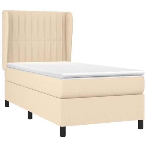Krevet s oprugama i madracem krem 90 x 190 cm od tkanine - Krema 90 x 190 cm Okomite pruge Cijena