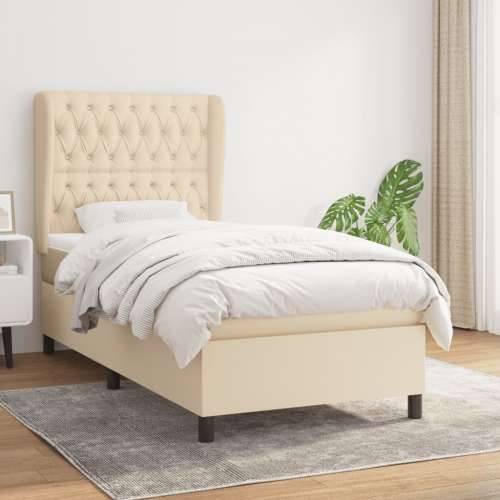 Krevet s oprugama i madracem krem 90 x 190 cm od tkanine - Krema 90 x 190 cm Dizajn s gumbima Cijena