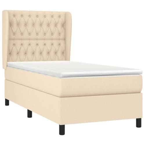 Krevet s oprugama i madracem krem 90 x 190 cm od tkanine - Krema 90 x 190 cm Dizajn s gumbima Cijena