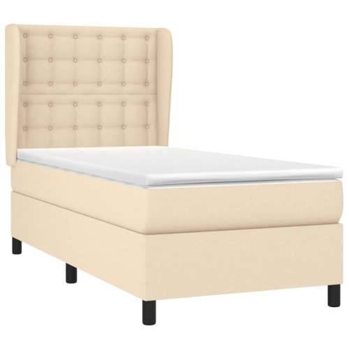 Krevet s oprugama i madracem krem 90 x 190 cm od tkanine - Krema 90 x 190 cm gumbi Cijena