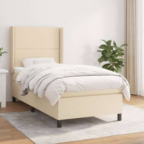 Krevet s oprugama i madracem krem 90 x 190 cm od tkanine - Krema 90 x 190 cm Obično s čavlima Cijena