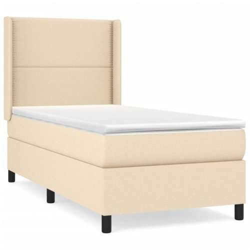 Krevet s oprugama i madracem krem 90 x 190 cm od tkanine - Krema 90 x 190 cm Obično s čavlima Cijena