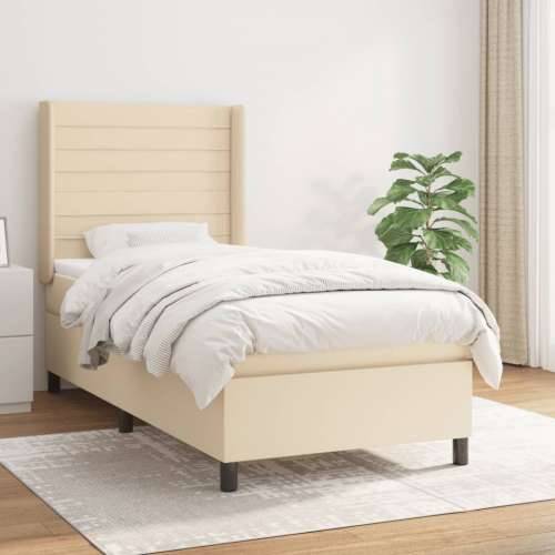 Krevet s oprugama i madracem krem 90 x 190 cm od tkanine - Krema 90 x 190 cm vodoravne pruge Cijena