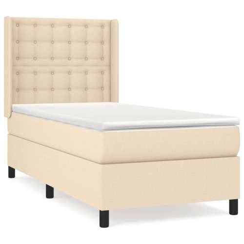 Krevet s oprugama i madracem krem 90 x 190 cm od tkanine - Krema 90 x 190 cm gumbi Cijena