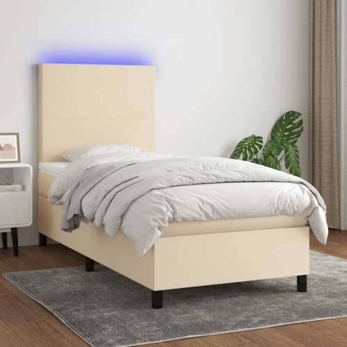Krevet box spring s madracem LED krem 90x190 cm od tkanine - Krema 90 x 190 cm Gladak dizajn Cijena