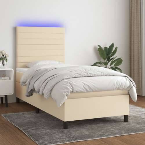 Krevet box spring s madracem LED krem 90x190 cm od tkanine - Krema 90 x 190 cm vodoravne pruge Cijena