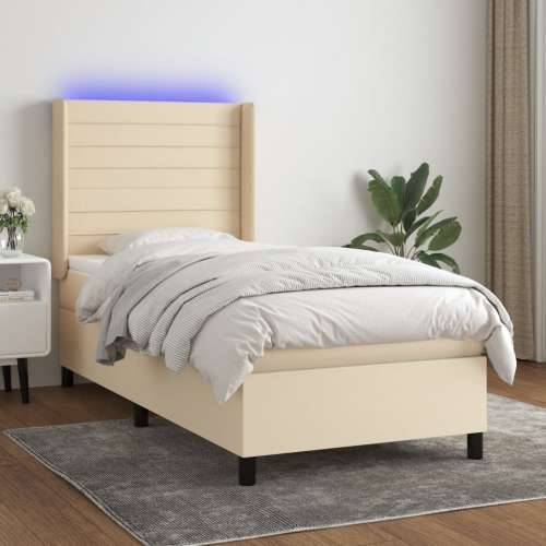 Krevet box spring s madracem LED krem 90x190 cm od tkanine - Krema 90 x 190 cm vodoravne pruge Cijena
