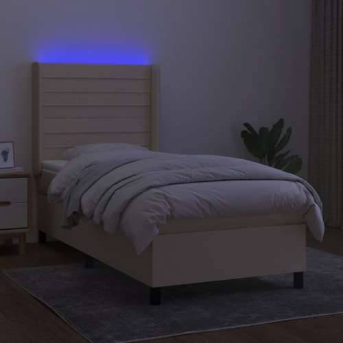 Krevet box spring s madracem LED krem 90x190 cm od tkanine - Krema 90 x 190 cm vodoravne pruge Cijena