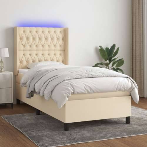 Krevet box spring s madracem LED krem 90x190 cm od tkanine - Krema 90 x 190 cm Dizajn s gumbima Cijena