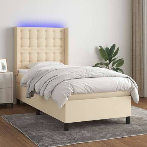 Krevet box spring s madracem LED krem 90x190 cm od tkanine - Krema 90 x 190 cm gumbi Cijena