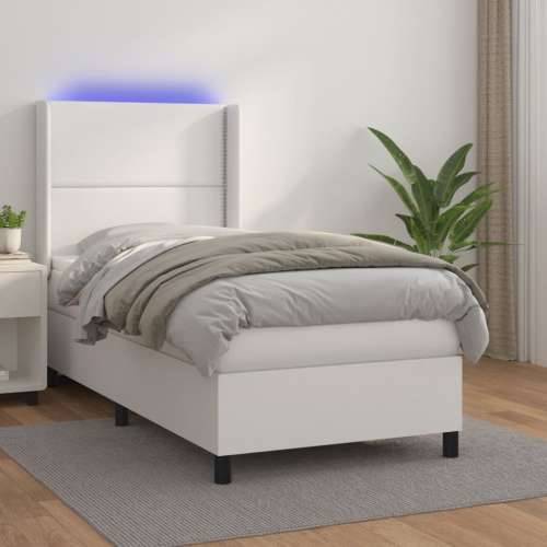 Krevet box spring s madracem LED bijeli 80x200 cm umjetna koža - Bijela 80 x 200 cm Obično s čavlima Cijena