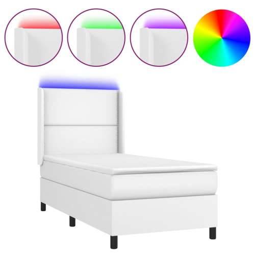 Krevet box spring s madracem LED bijeli 80x200 cm umjetna koža - Bijela 80 x 200 cm Obično s čavlima Cijena
