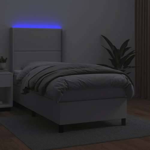 Krevet box spring s madracem LED bijeli 80x200 cm umjetna koža - Bijela 80 x 200 cm Obično s čavlima Cijena