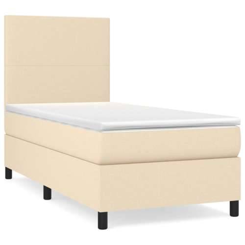 Krevet s oprugama i madracem krem 90 x 190 cm od tkanine - Krema 90 x 190 cm Gladak dizajn Cijena