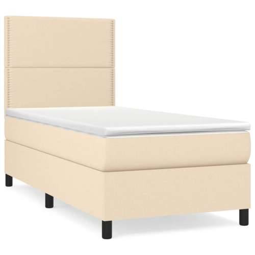 Krevet s oprugama i madracem krem 90 x 190 cm od tkanine - Krema 90 x 190 cm Obično s čavlima Cijena