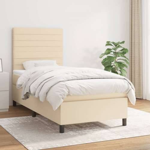Krevet s oprugama i madracem krem 90 x 190 cm od tkanine - Krema 90 x 190 cm vodoravne pruge Cijena