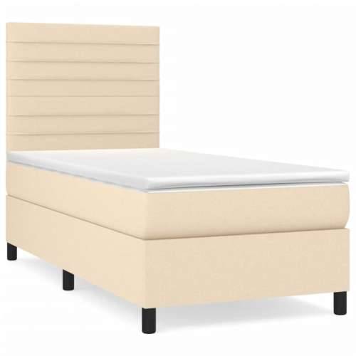 Krevet s oprugama i madracem krem 90 x 190 cm od tkanine - Krema 90 x 190 cm vodoravne pruge Cijena