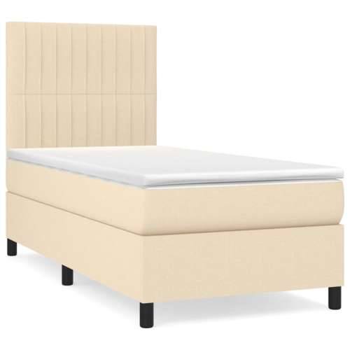 Krevet s oprugama i madracem krem 90 x 190 cm od tkanine - Krema 90 x 190 cm Okomite pruge Cijena