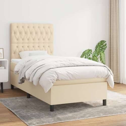 Krevet s oprugama i madracem krem 90 x 190 cm od tkanine - Krema 90 x 190 cm Dizajn s gumbima Cijena