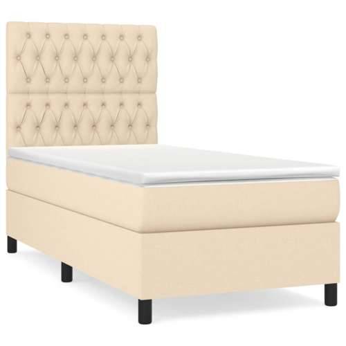 Krevet s oprugama i madracem krem 90 x 190 cm od tkanine - Krema 90 x 190 cm Dizajn s gumbima Cijena