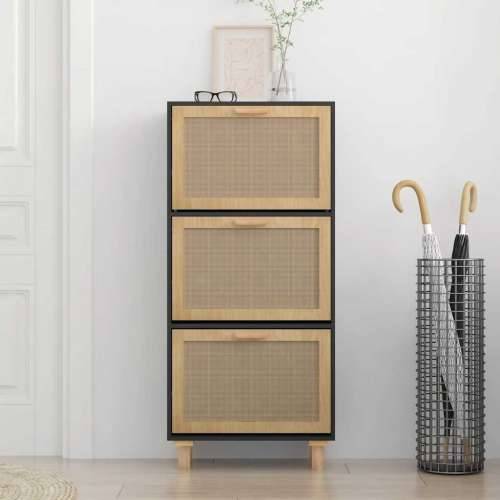 Ormarić za cipele crni 52 x 25 x 115 cm drvo i prirodni ratan - Crna 1 115 cm 25 cm Cijena