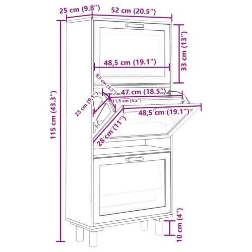 Ormarić za cipele crni 52 x 25 x 115 cm drvo i prirodni ratan - Crna 1 115 cm 25 cm Cijena