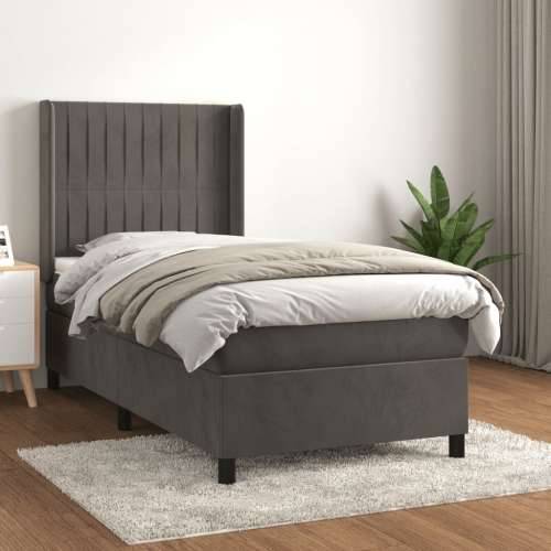 Box spring krevet s madracem tamnosivi 100x200 cm baršunasti - Tamno siva 100 x 200 cm Okomite pruge Cijena