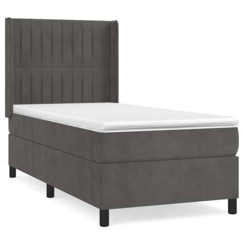 Box spring krevet s madracem tamnosivi 100x200 cm baršunasti - Tamno siva 100 x 200 cm Okomite pruge Cijena