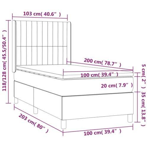 Box spring krevet s madracem tamnosivi 100x200 cm baršunasti - Tamno siva 100 x 200 cm Okomite pruge Cijena