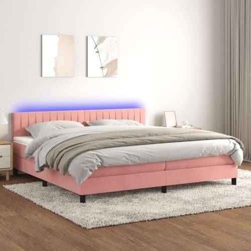 Krevet box spring s madracem LED ružičasti 200x200cm baršunasti - Ružičasta 200 x 200 cm Okomite pruge Cijena