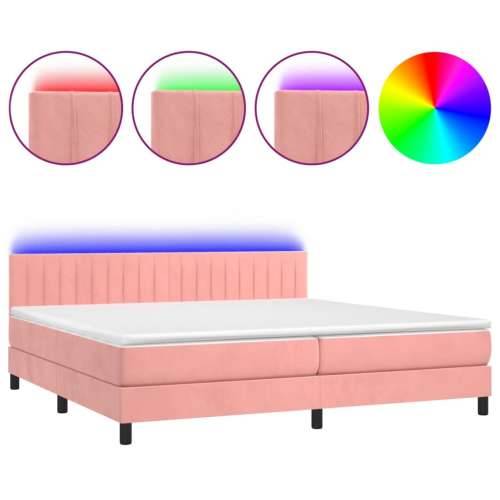 Krevet box spring s madracem LED ružičasti 200x200cm baršunasti - Ružičasta 200 x 200 cm Okomite pruge Cijena