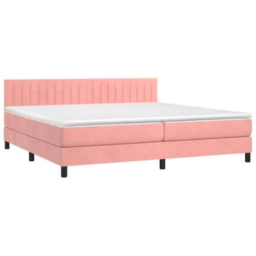 Krevet box spring s madracem LED ružičasti 200x200cm baršunasti - Ružičasta 200 x 200 cm Okomite pruge Cijena