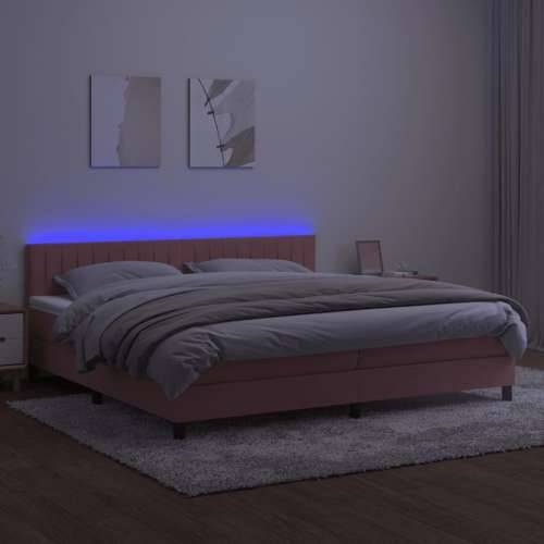 Krevet box spring s madracem LED ružičasti 200x200cm baršunasti - Ružičasta 200 x 200 cm Okomite pruge Cijena