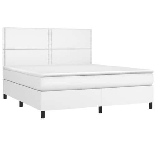 Krevet box spring s madracem LED bijeli 160x200 cm umjetna koža - Bijela 160 x 200 cm Obično s čavlima Cijena